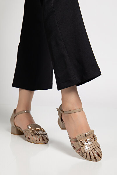 Pier Vino حذاء نسائي من الجلد الطبيعي بكعب سميك بلون المنك، نعل ذو كعب منخفض ...