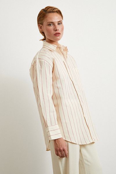 Never more Contrast Striped Modal Shirt Fuchsia