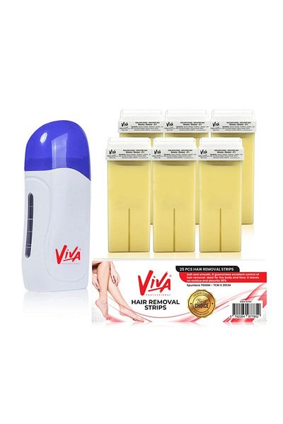Viva Professional Wax Hair Removal Kit with Warmer and 6 Banana Wax Cartridges, 25 Wax Strips