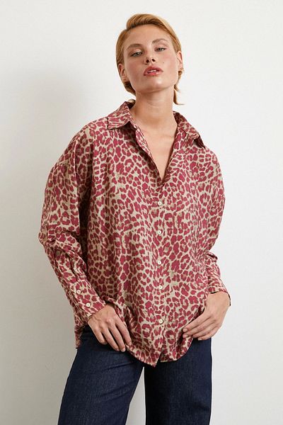 Never more Leopard pattern javanese shirt green