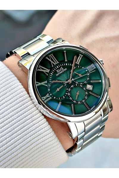 Romanson Functional Silver-Green Color Steel Cord Steel Case Men's Wrist Watch with 24 Months Warranty 1013.15Mr