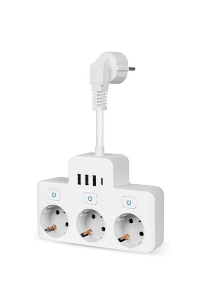 WELSMAR Extender Priza, Multifunctional, Welsmar, 7 in 1, 3 Porturi, 3xUSB, 1xUSB-C, 3 Comutatoare Independe