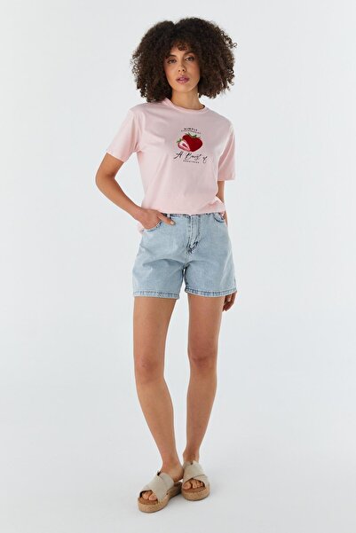 Shopping Shop Μπλουζάκι με κέντημα φράουλα ΡΟΖ