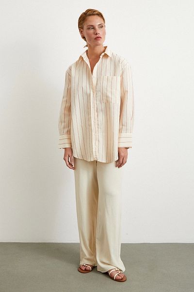 Never more Contrast Striped Modal Shirt Fuchsia