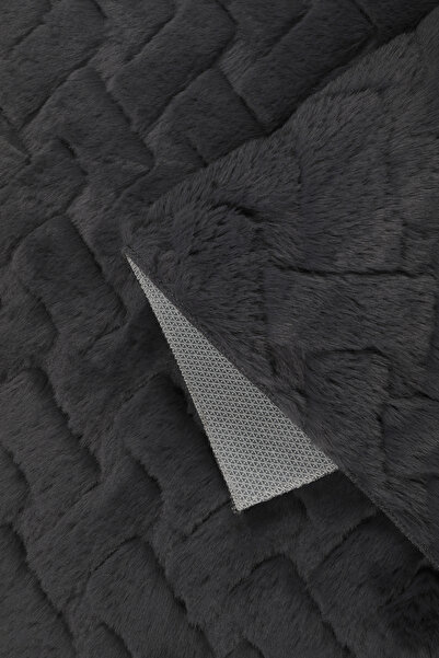 Myevilla Patterned Rabbit Hair Soft 2-Piece Bath Mat – Non-Slip Base Toilet Seat Set Anthracite