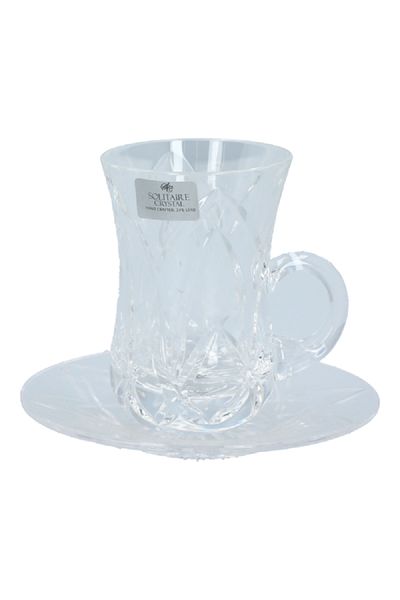 Solitaire Crystal 12-Piece Arabic Tea Cup and Saucer Set Clear 4oz