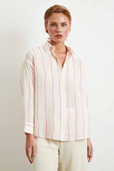 Never more Striped Modal Shirt Pink