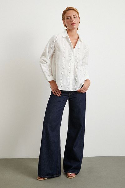 Never more Scallop Embroidered Shirt White