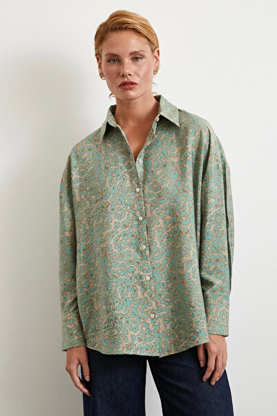 Never more Leopar Desen Javanez Gömlek Fuşya