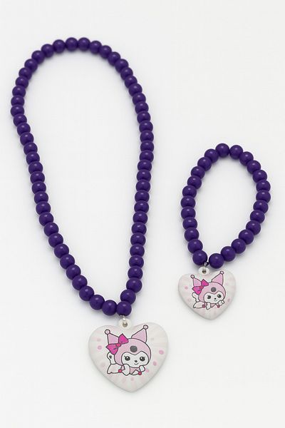 MakeWell Purple Beaded Kuromi Design Children's Necklace and Bracelet Set