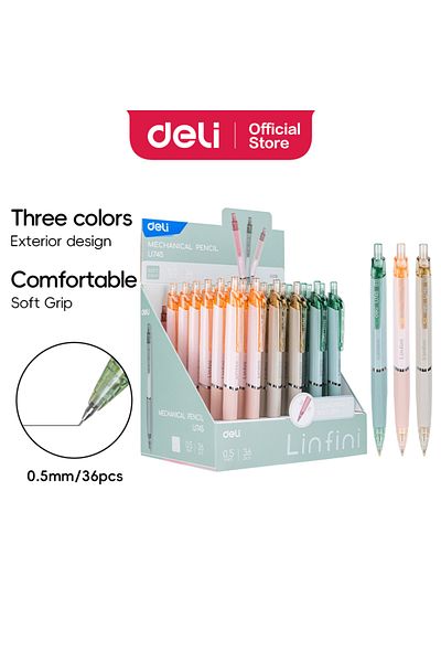 Deli EU745 Mechanical Pencil 0.5mm Assorted Colors 36pcs-ideal for comfortable writing & note-taking