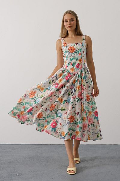 Le Savu Shilsee Women's Flower Printed Strap Colorful Dress