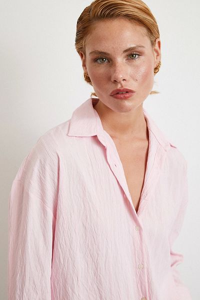 Never more Embossed Striped Oversize Shirt Pink