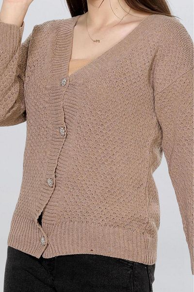 Fox Life Kids Women's Stoned Button Detailed Honeycomb Knitted Cardigan Flt1015