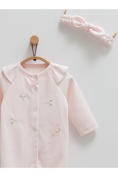 Caramell Baby Girl Jumpsuit with Bandana 100% Cotton Flower Detail (All Sizes with Pads)