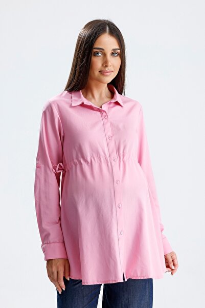 KATLİN MATERNİTY WEAR Maternity Shirt, Poplin Cotton Fabric, Side Lacing and Sleeve Curving Detail