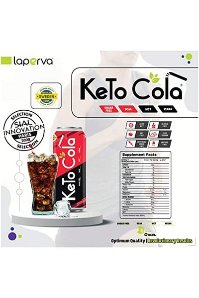 Laperva Keto Cola Vegan Freindly Zero Calorie Cola, 330ml, Contains 5 mg MCT & BCAAs,