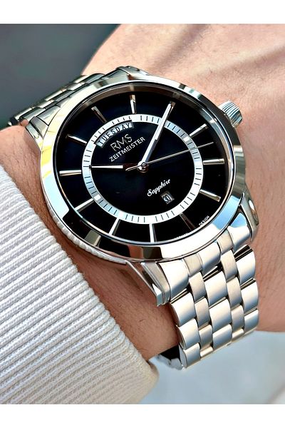 Romanson Function 24 Months Guarantee Silver-Black Color Sapphire Glass Steel Case Men Wristwatch 1631.02Mr