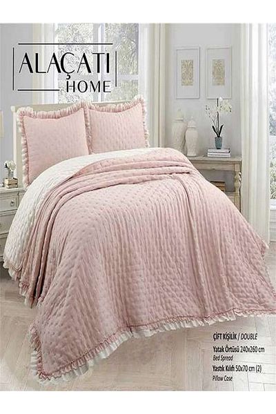 Cem Osmanlı Avm Alaçatı Home Ruffled Double Bedspread - Powder
