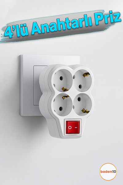 Badem10 4-Piece White Group Socket Goliath Button Plug Wireless On/Off Switched Grounded Multi Coupler