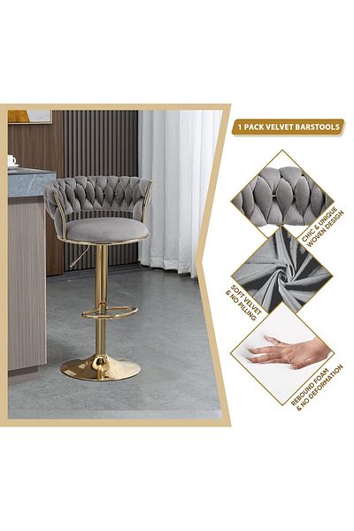 rexa Adjustable Counter Height Bar Stool Kitchen Dining Chairs, Modern Barstools for Bar Counter(Grey)