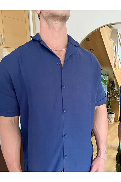 Pubblica Men's Navy Blue Muslin Fabric Bottom-Top Set