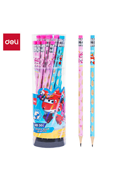 Deli EC055-HB قلم رصاص جرافيت HB، علبة من 30 قطعة، تصميم Super Wings - مثالي للرسم والكتابة للأطفال