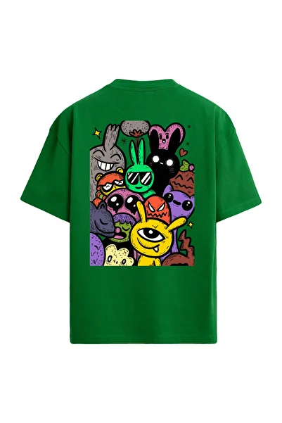 Colermi Colorful Rabbit Character Back Printed Oversize T-Shirt