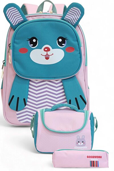 Kidessa 2204-Goodwork Girl's Triple Set Figured Primary School Backpack