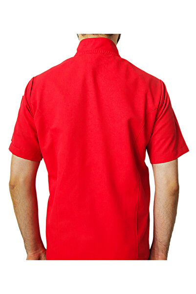 Ant Rotagrup Üniforma ve İş Elbiseleri Jachetă de bucătar Culoare roșie Unisex cu mânecă scurtă cu închidere cu capse Jachetă de bucătar de bucătar de vară