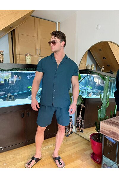 Pubblica Men's Petrol Green Muslin Fabric Top-Top Set