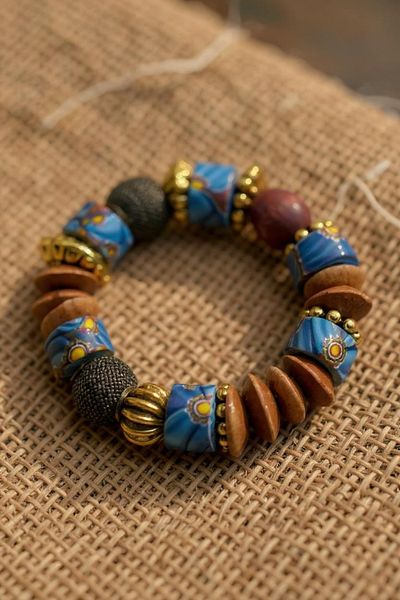 dela otantik Ethnic Style Handmade Beaded Thick Elastic Bracelet – Authentic Bohemian Indian Stone Bijoux Jewelry