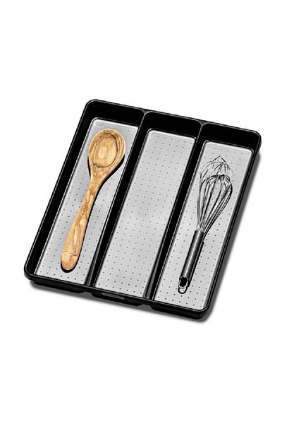 Madesmart Classic Non Slip Rubber Base 3 Compartment Utensil Tray Organizer Black
