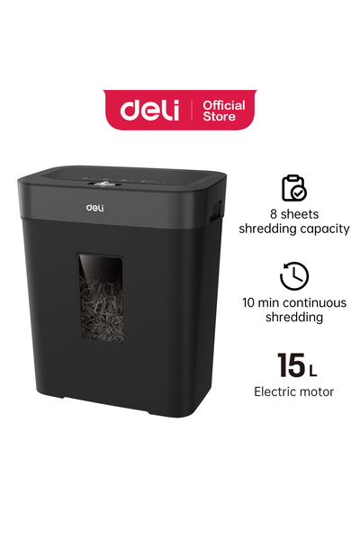 Deli آلة تقطيع الورق ET023، سعة 8 ورقات، 10 دقائق، 15 لترًا - مثالية للاستخدا...