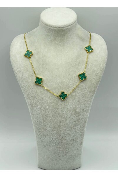 EnazStore Gold Zincir Kararmaz Çelik 5 Yapraklı Yonca Model Kadın Kolye