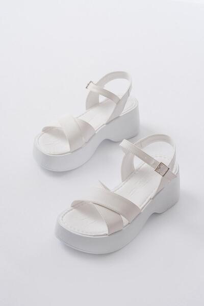 Aymood 24414-1005 Sandale de damă cu toc încrucișat alb Daily