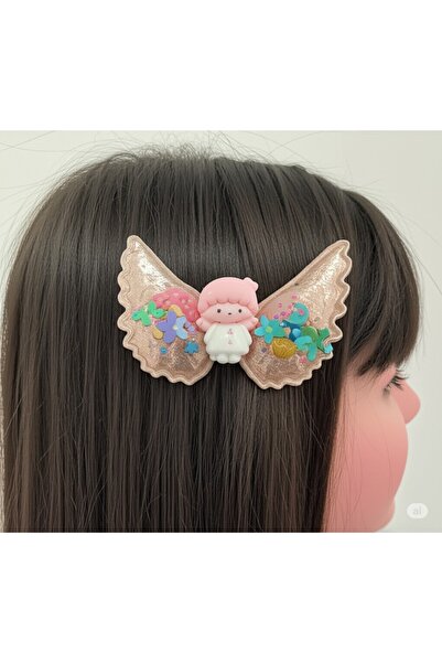 FAMEMUS ACCESSORY مشبك أطفال على شكل جناح وردي لطيف - تصميم لامع وملون (8137)