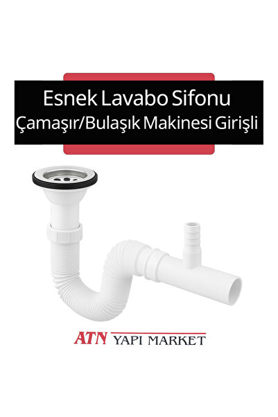 LÜXPAR Esnek Lavabo Sifonu – Çamaşır/Bulaşık Makinesi Girişli – Gofrajlı Hort...