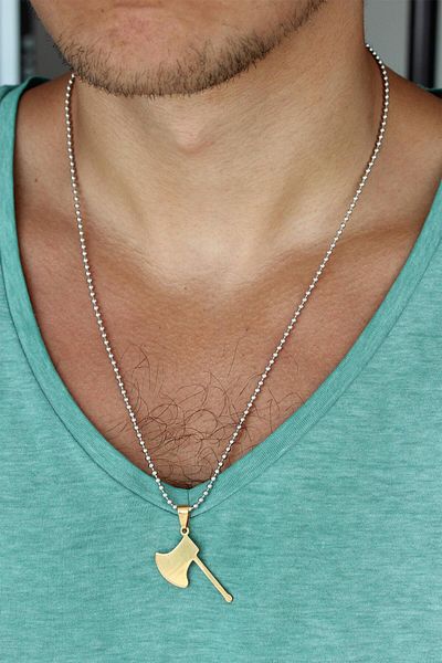 BESKAR Gold Color Metal Axe End Ball Chain Men's Necklace