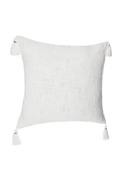 Atmosphera Slun Tassel Detail Square Shaped Cushion Cover White 40 x 40cm