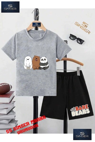 SS SİNSER تي شيرت للأطفال للجنسين "PANDAS 3 IN A ROW" برقبة دائرية مطبوعة بشك...