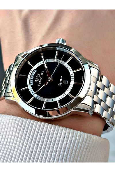 Romanson Function 24 Months Guarantee Silver-Black Color Sapphire Glass Steel Case Men Wristwatch 1631.02Mr