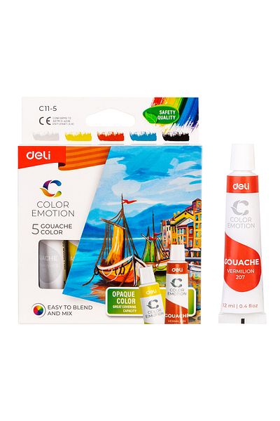 Deli EC11-5 Gouache Paint Set 12ml/Tube, 5 Colors – ideal for students and art creation
