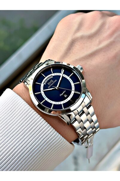 Romanson Function 24 Months Guarantee Silver-Navy Blue Color Sapphire Glass Steel Case Men Wristwatch 1631.03Mr