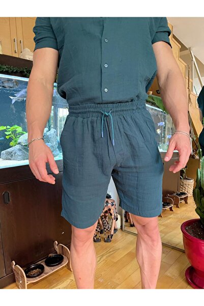 Pubblica Men's Petrol Green Muslin Fabric Top-Top Set