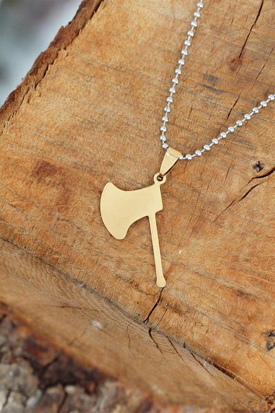 BESKAR Gold Color Metal Axe End Ball Chain Men's Necklace