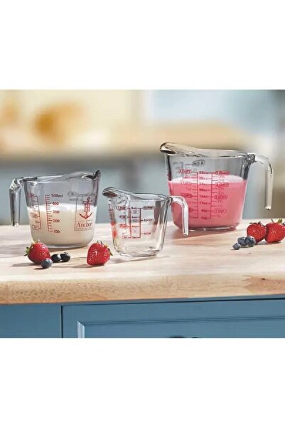 Anchor 3-Piece Open Handle Glass Measuring Cup Set Clear and Red