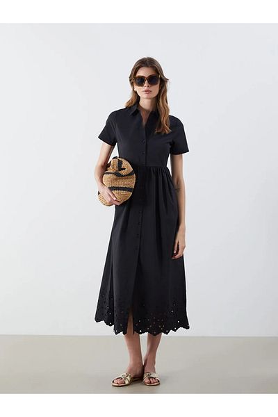 LC Waikiki Lcw Vision Black Openwork Shirt Dress