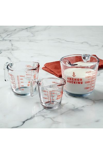 Anchor 3-Piece Open Handle Glass Measuring Cup Set Clear and Red