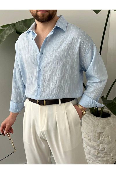MODA Baby Blue Striped Thin Shirt